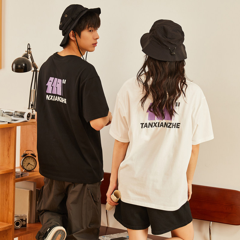 唐狮夏季情侣t恤探险者联名户外logo速干圆领套头男女短袖体恤衫