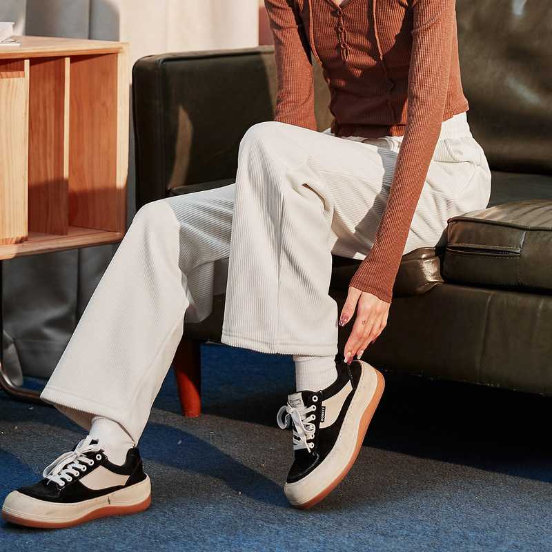 唐狮灯芯条阔腿裤女秋冬日系慵懒垂感宽松直筒裤白色高腰休闲长裤,女装/女士精品,休闲裤,淘宝优惠券,粉丝福利购,淘宝优惠卷