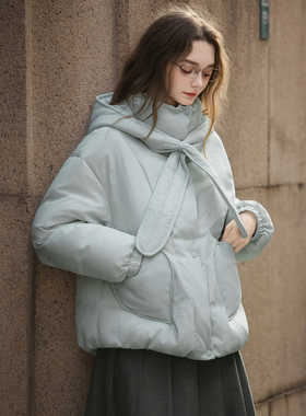 唐狮秋冬短款羽绒服女连帽紫色小个子穿搭宽松休闲风爱心少女tuTA