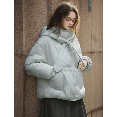 唐狮秋冬季短款羽绒服女连帽紫色