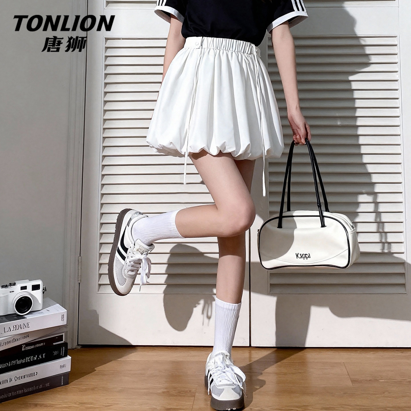 唐狮官方白色花苞裙裤女夏季2026新款半身裙小个子防走百褶短裙V