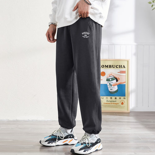 唐狮春夏休闲裤男宽松束脚灰色运