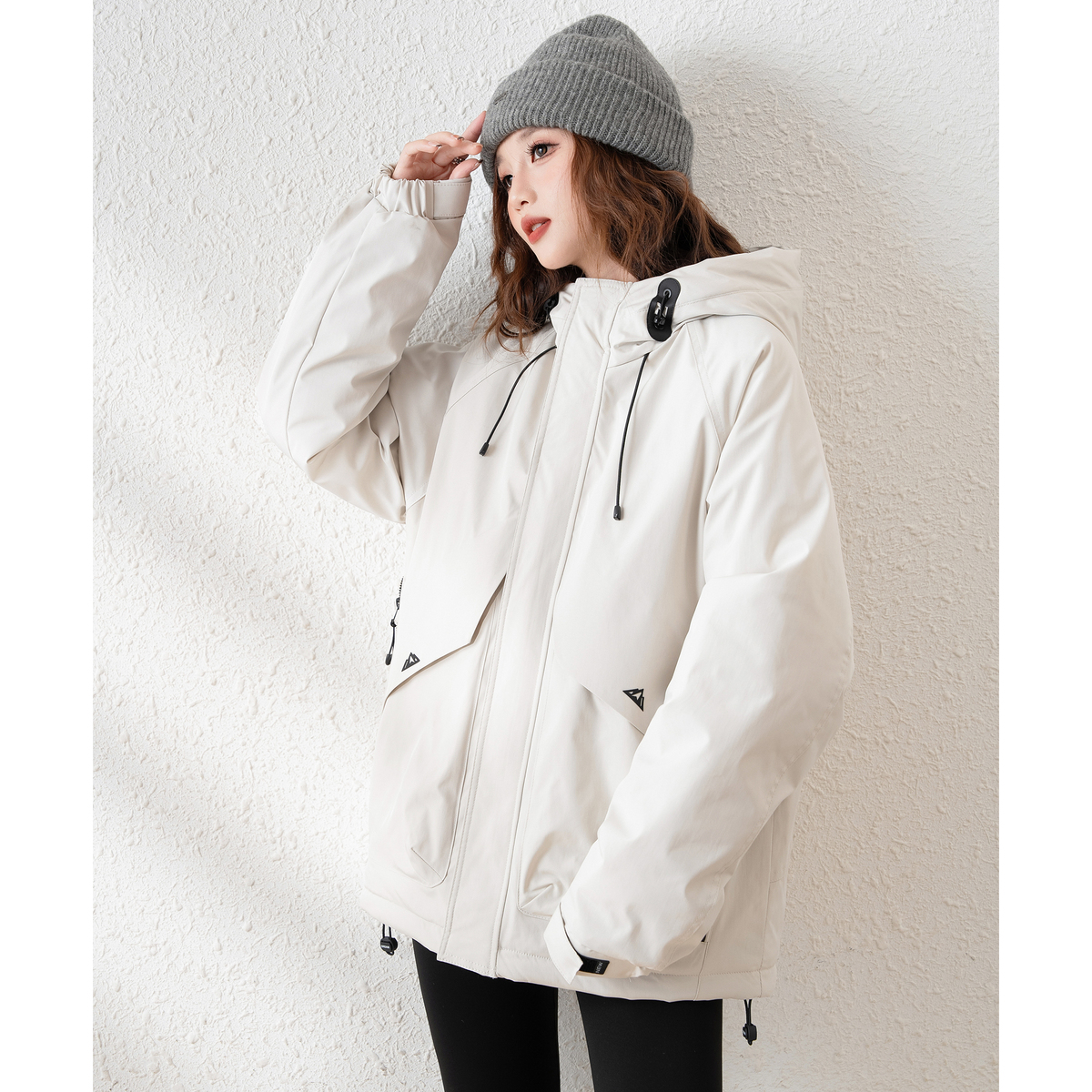 唐狮秋冬新款棉衣女连帽工装上衣运动风小众设计感宽松外套yctu