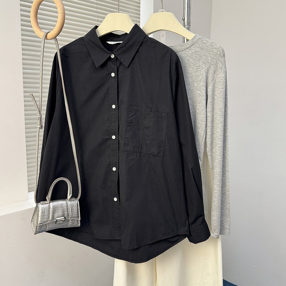 唐狮秋季衬衫女新款长袖简约纯色时尚流行百搭高级感上衣TM