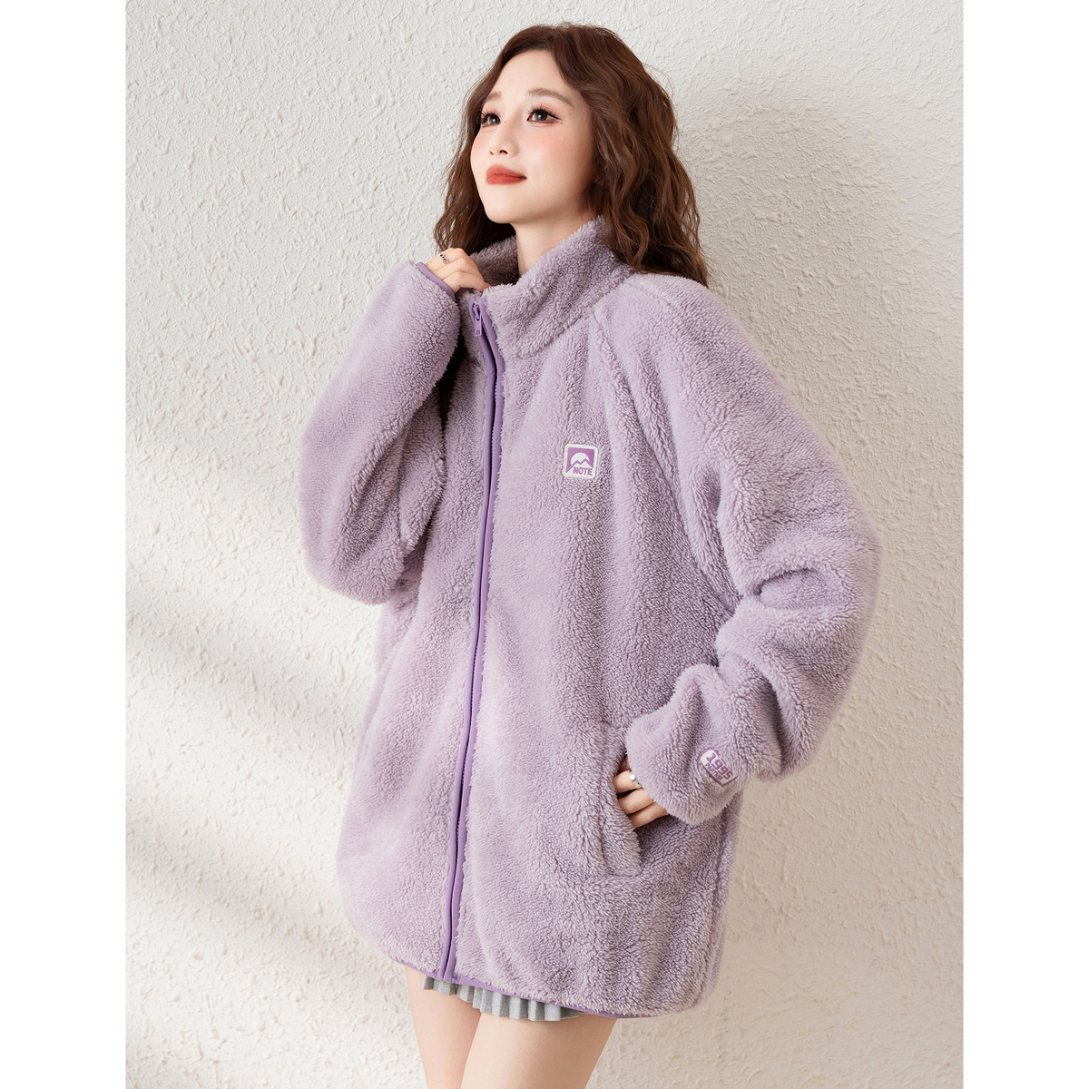 唐狮秋冬新款摇粒绒外套女撞色立