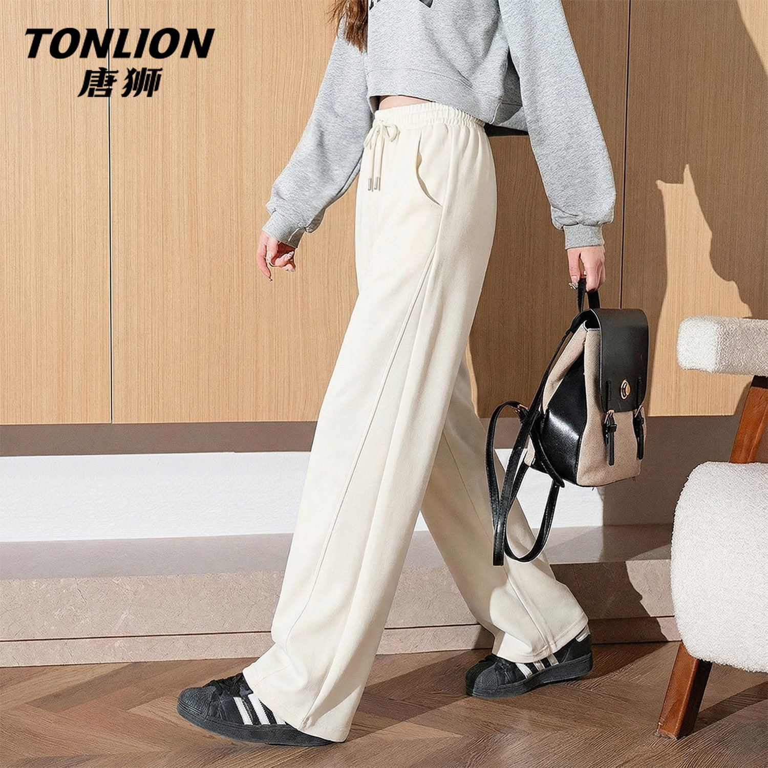 唐狮官方运动裤女款2026春秋新款女士高腰直筒显瘦休闲阔腿裤子VB,女装/女士精品,休闲裤,淘宝优惠券,粉丝福利购,淘宝优惠卷