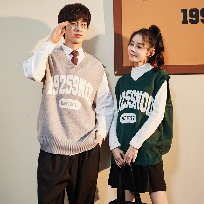 唐狮背心马甲情侣款春秋字母针织