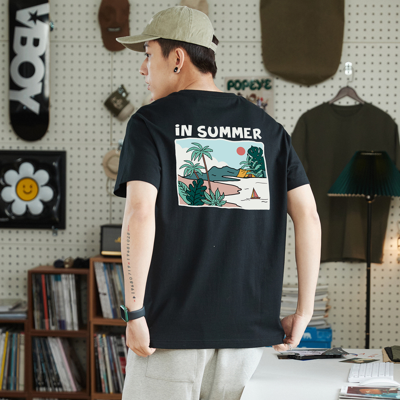 唐狮夏季短袖t恤男日系卡通户外