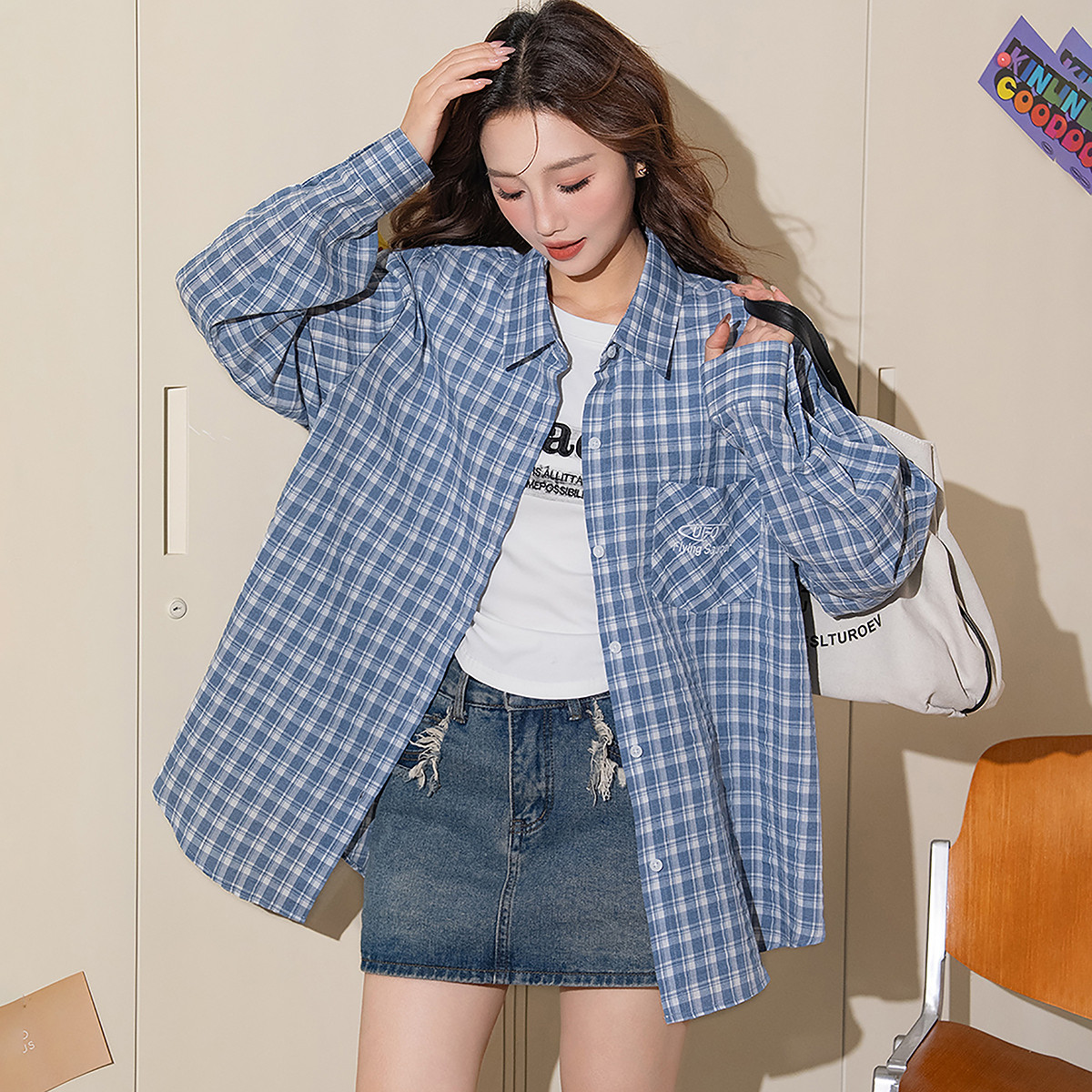 唐狮秋季衬衫女新款长袖格子复古时尚百搭流行开衫早秋上衣TM