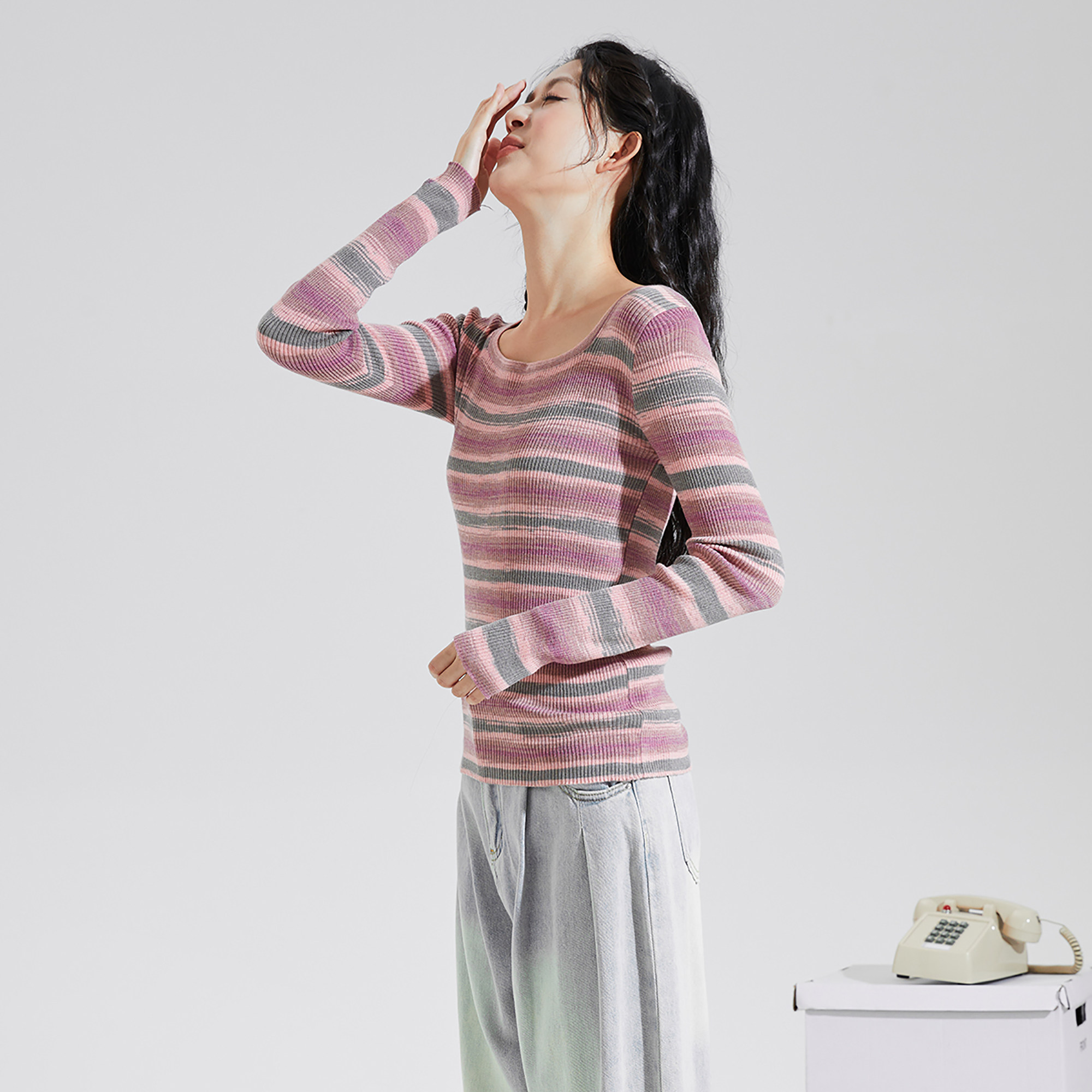 唐狮圆领条纹长袖内搭打底衫女秋冬新款U型领显瘦好看针织衫T恤tu,女装/女士精品,T恤,淘宝优惠券,粉丝福利购,淘宝优惠卷