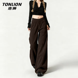 唐狮官方黑色加绒裤子女2026新款冬季女款加厚保暖灯芯裤阔腿裤VB