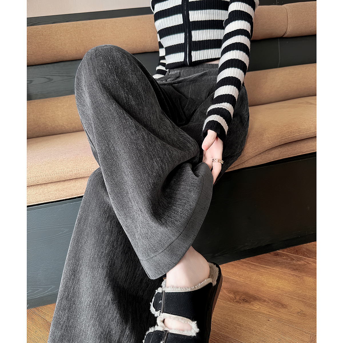 唐狮秋冬季休闲长裤女渐变丝绒长