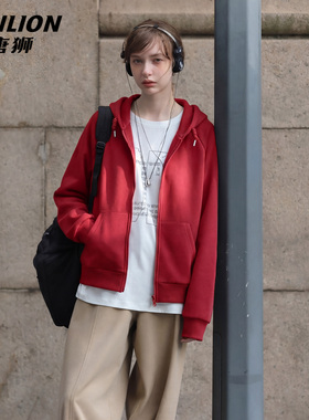 唐狮官方宽松卫衣女外套2026新款春本命年红色帽衫新年战袍上衣VC