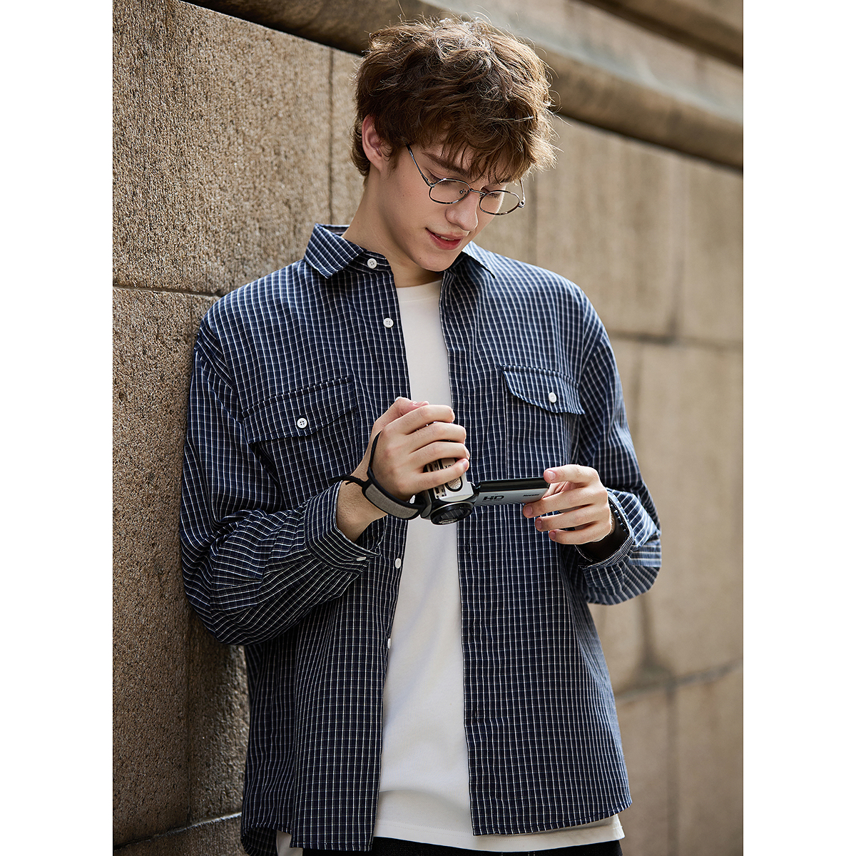 唐狮新款春秋长袖衬衫男翻领双口