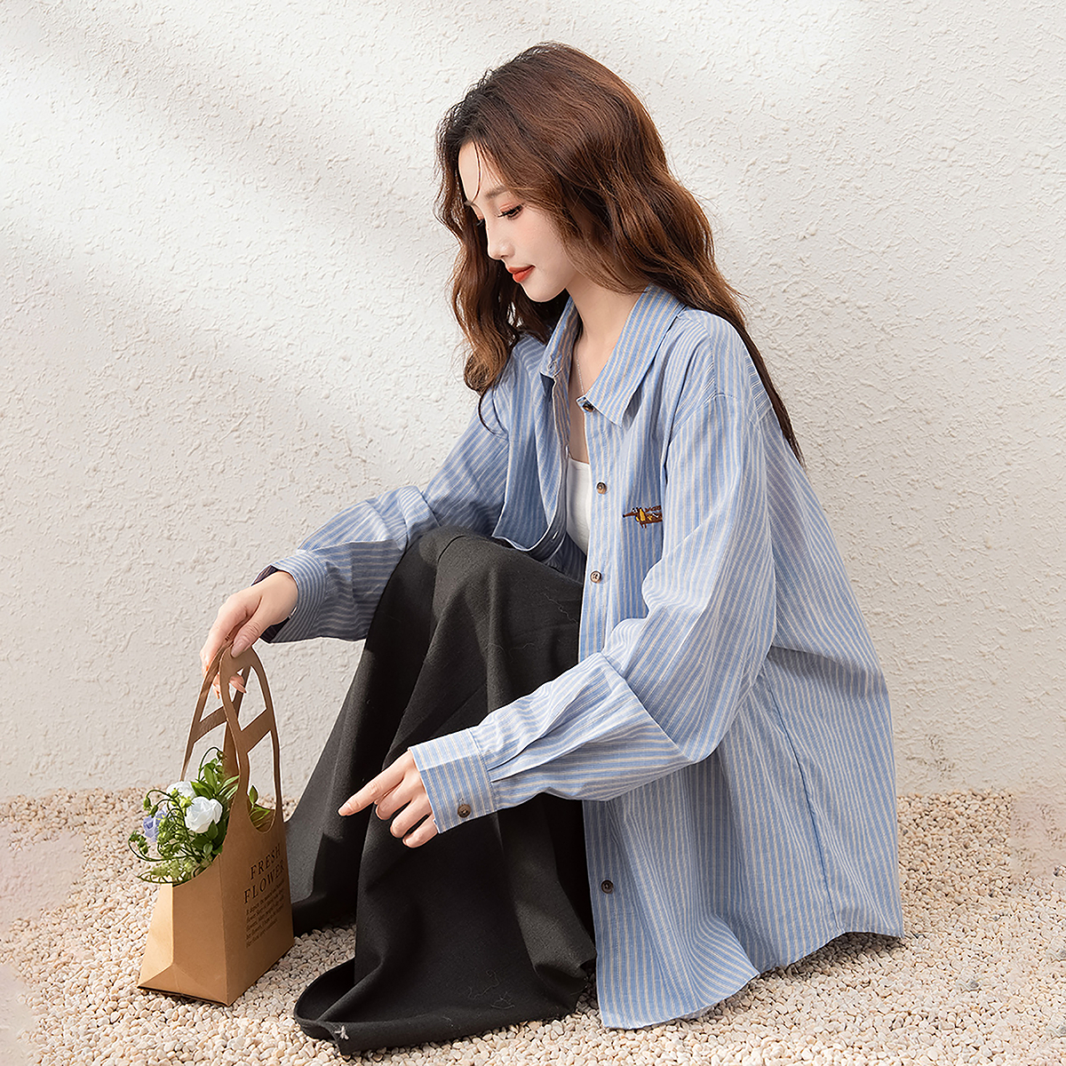 唐狮秋季衬衫女新款长袖条纹日常