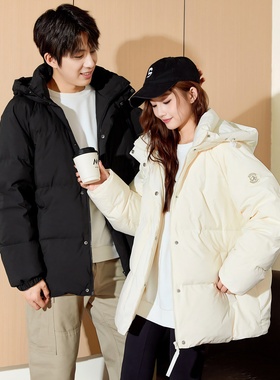 唐狮冬季新款情侣羽绒服女连帽短款防水上衣百搭黑色男外套TD