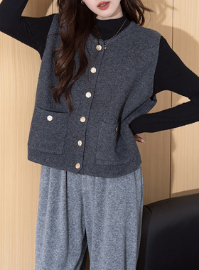 唐狮秋冬毛衣女灰色洋气时髦马甲外穿高级感好看百搭针织上衣TM