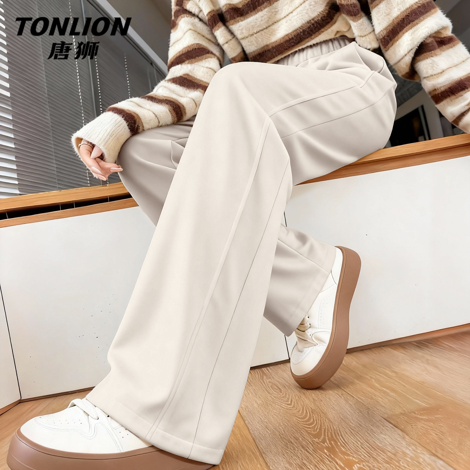 唐狮官方休闲裤子女2026新款春秋款女士高腰直筒宽松运动裤女款V