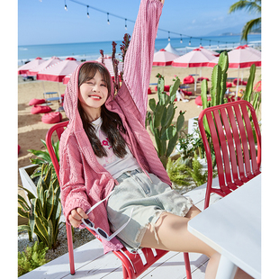 唐狮春夏季薄外套女衬衫外套连帽上衣开衫新款韩系长袖连帽衫tu