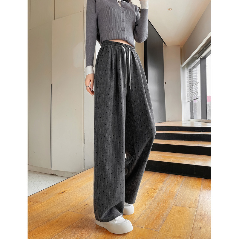 唐狮女宽松休闲条纹TR爱心植绒长裤今年流行爆款裤子直筒裤TUTA