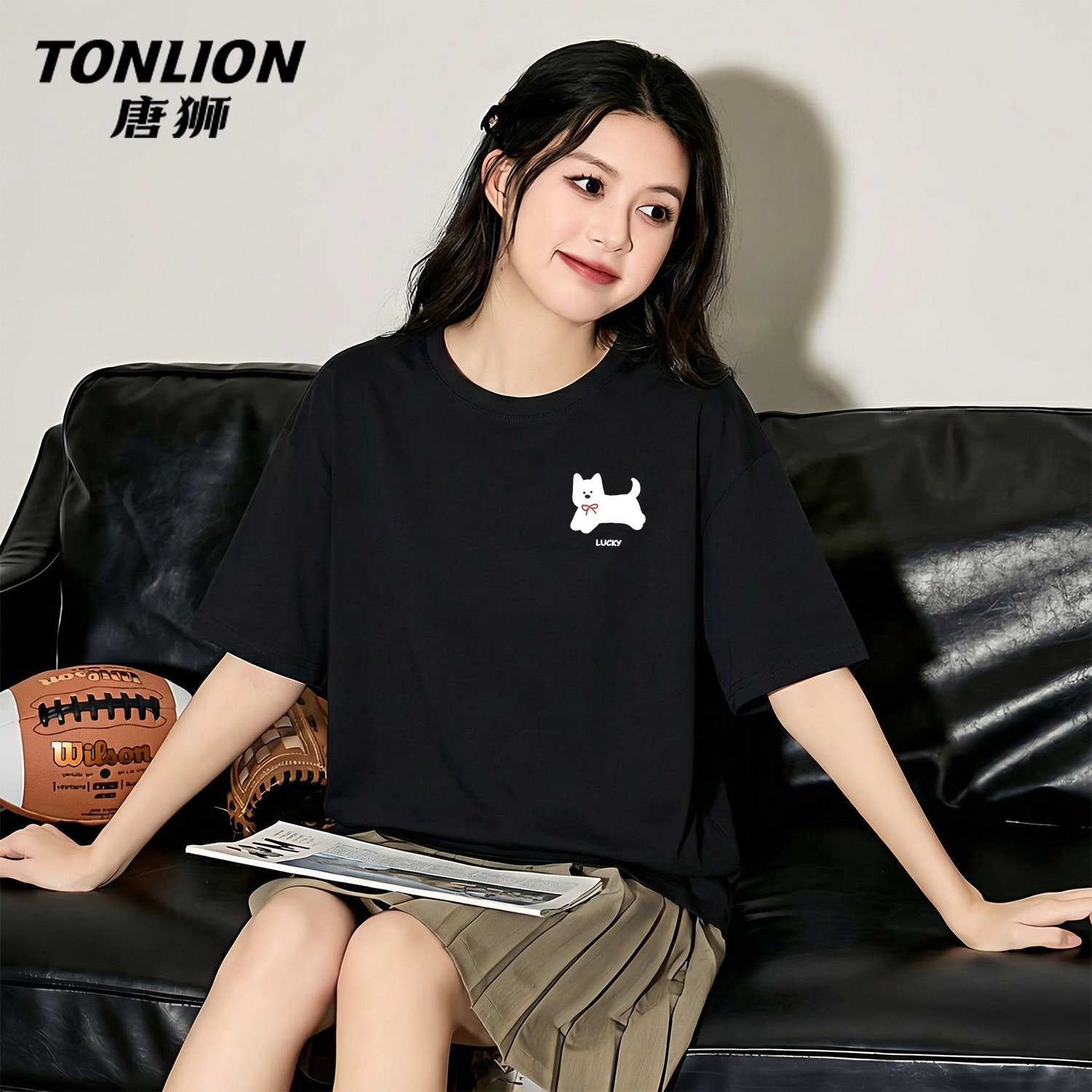 唐狮官方黑色短袖上衣女2026新款夏季女士纯棉宽松显瘦半袖t恤V