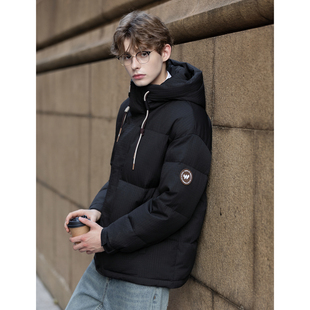 唐狮冬季短款羽绒服男连帽肌理感面料黑色羽绒外套保暖防寒TUTA