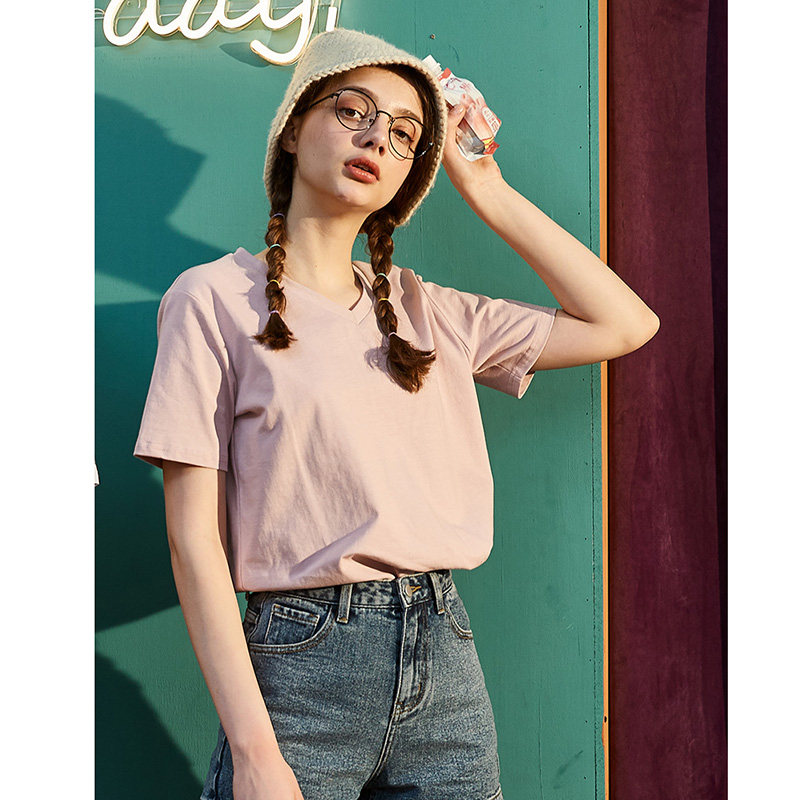 【T恤合集】唐狮t恤女网红ins纯棉净色短款上衣夏季女装短袖白色