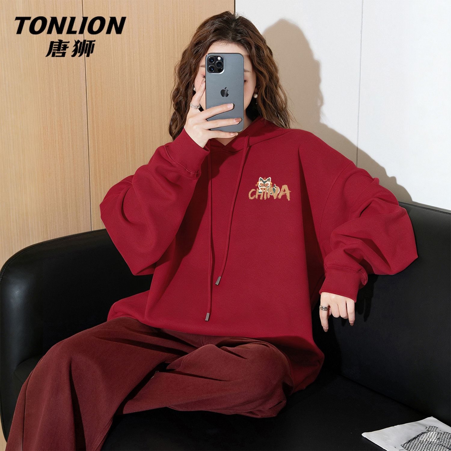 唐狮官方红色连帽卫衣外套女春秋款2026新款本命年马年新年战袍VB,女装/女士精品,卫衣/绒衫,淘宝优惠券,粉丝福利购,淘宝优惠卷