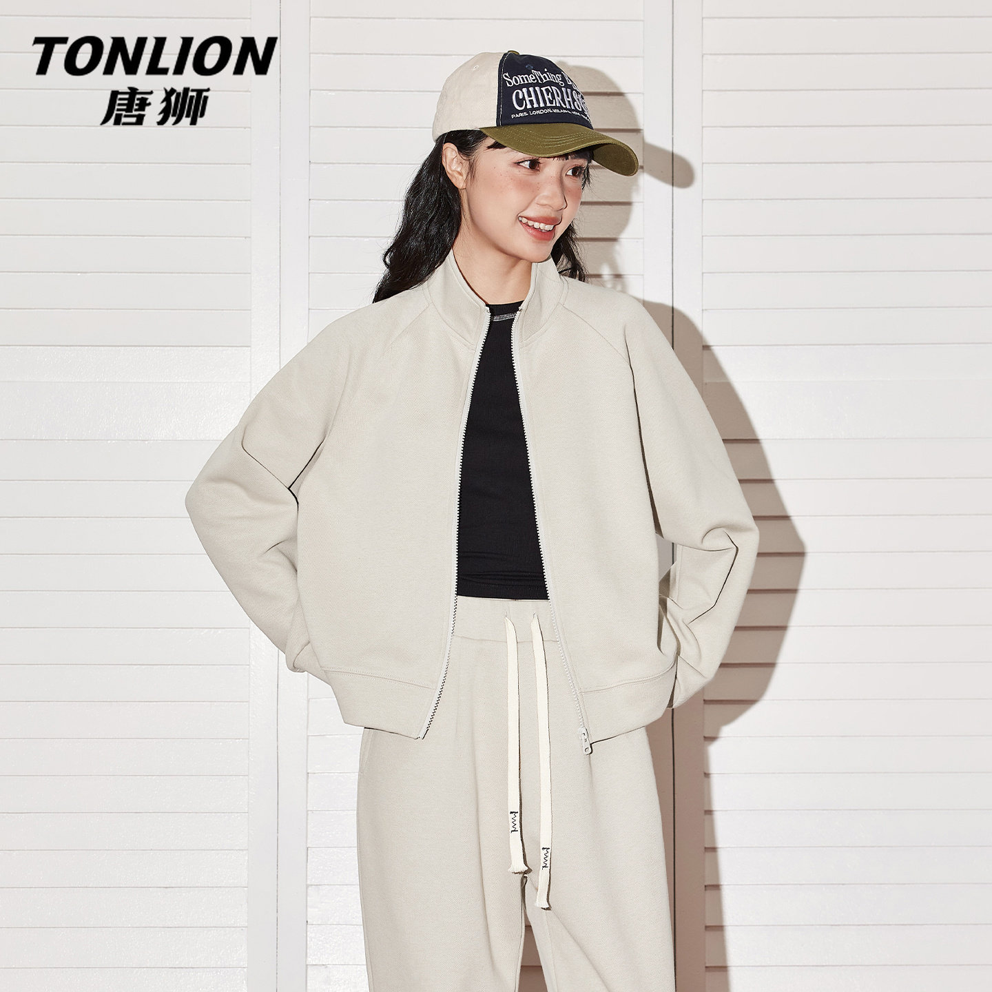 唐狮官方开宽松外套女2026新款春秋款女士宽松显瘦立领开衫上衣V