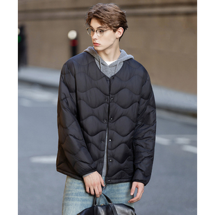 唐狮冬季短款轻薄羽绒服男小v领黑色设计感商务简约气质高级TUTA