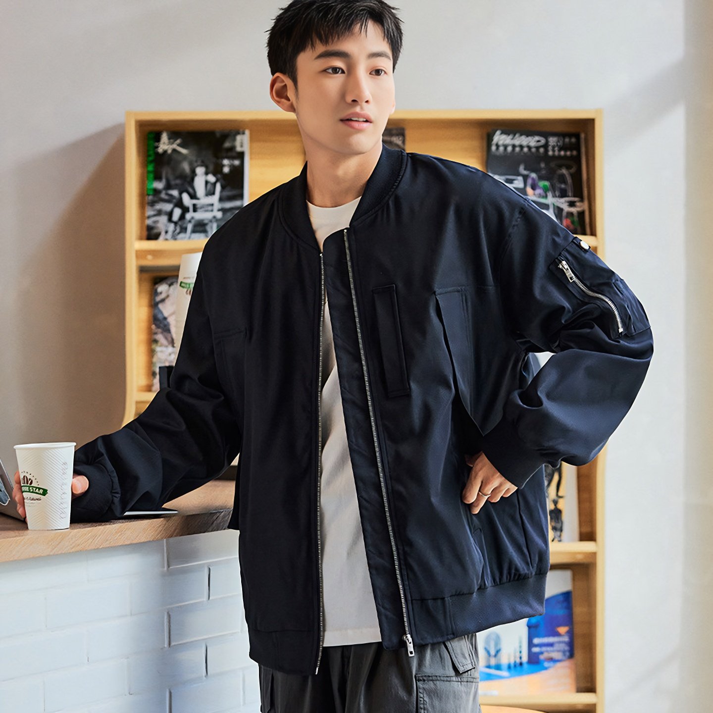 唐狮春秋季款夹克外套男棒球领飞行员夹克男撞色短款休闲工装潮TD,男装,夹克,淘宝优惠券,粉丝福利购,淘宝优惠卷