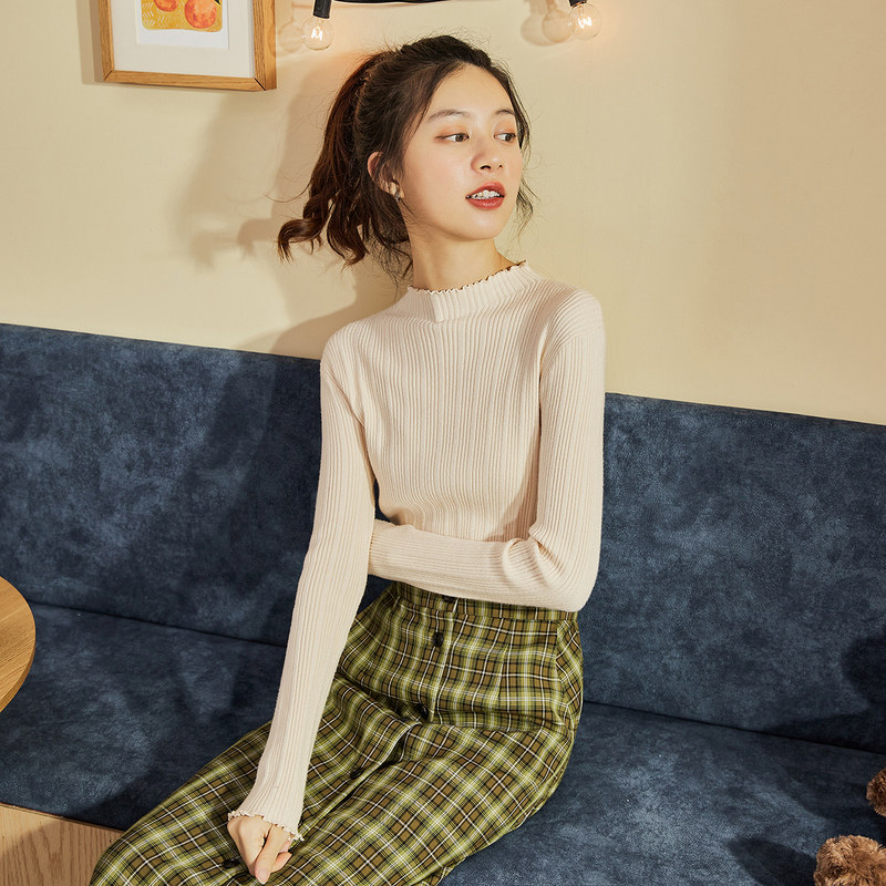 唐狮秋冬季新款基础打底衫女内搭毛衣半高领长袖针织衫上衣黑白色