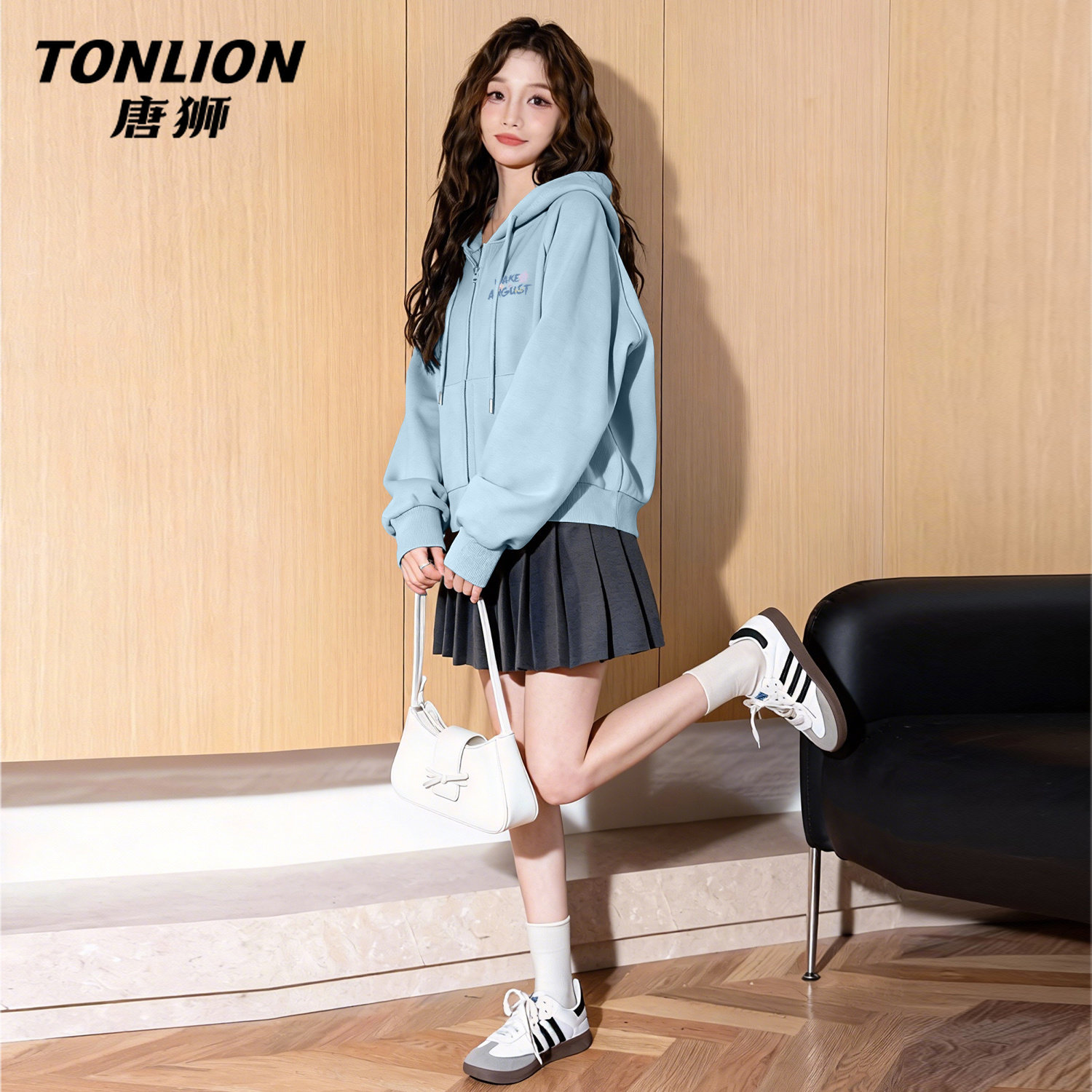 唐狮官方连帽卫衣外套女2026新款春秋款小个子宽松短款开衫上衣V