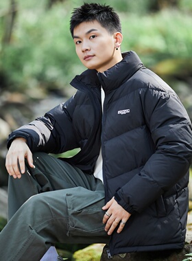 唐狮冬季新款男士羽绒服立领短款面包服黑色加厚外套宽松保暖TD