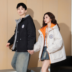 唐狮初春季新款情侣棉衣撞色女款棉服夹棉百搭白色休闲外套TD