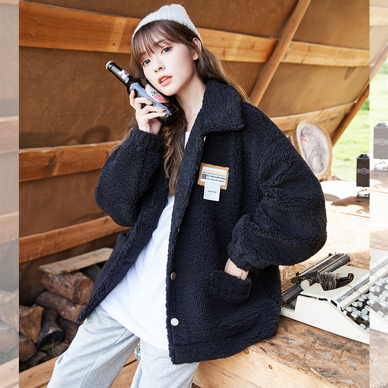 唐狮仿羊羔毛外套女秋冬新款短款外套女宽松韩版百搭冬季大衣潮