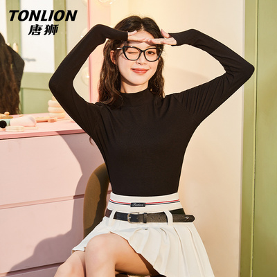 唐狮黑色半高领打底衫2025新款