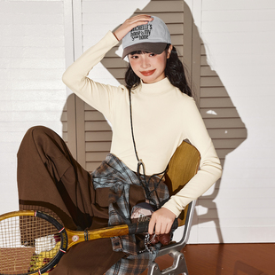 唐狮德绒半高领打底衫女款秋冬季内搭紧身T恤磨毛加绒长袖上衣VB