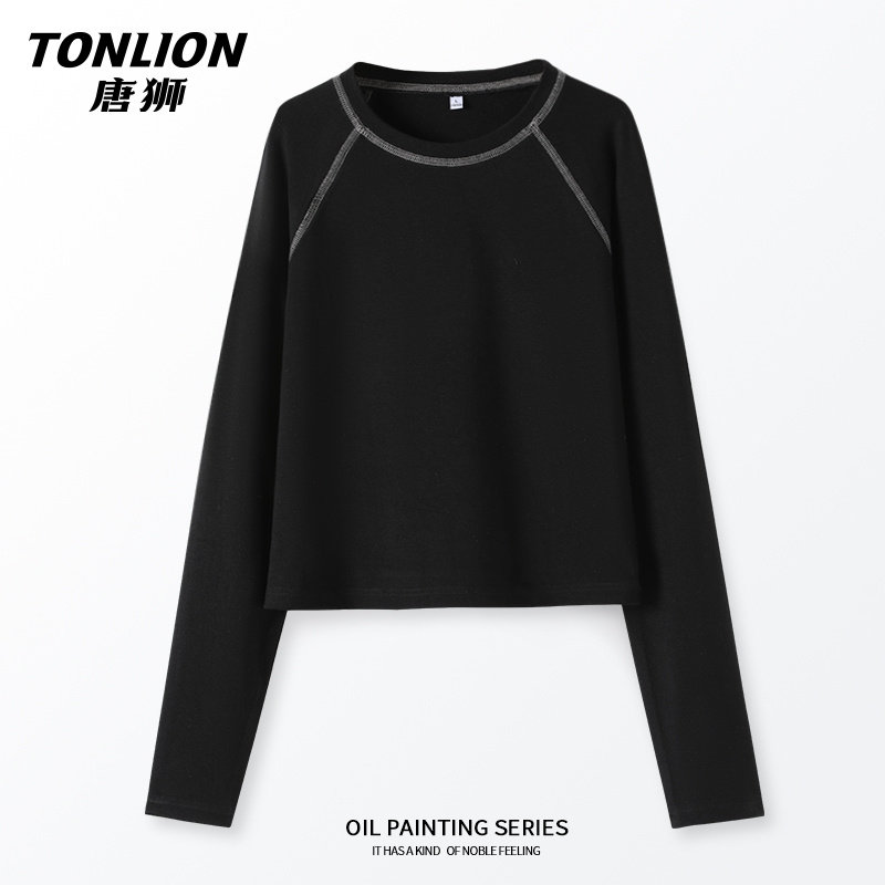 唐狮长袖t恤女2025年春装新品修身显瘦上衣小个子内搭打底衫VB