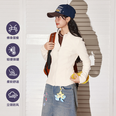 唐狮摇粒绒外套女秋冬季立领修身