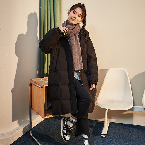 唐狮冬季女中长款羽绒服连帽加厚