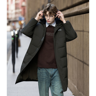 唐狮冬季男连帽中长款羽绒服保暖连帽百搭时尚灰色羽绒外套TMTA