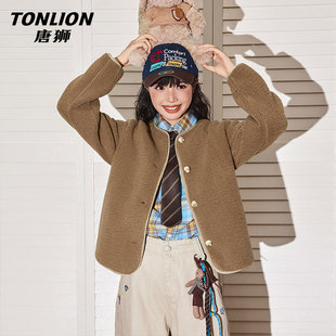 唐狮小香风外套女2026新款秋冬季小个子麦穗绒加厚保暖开衫上衣VB