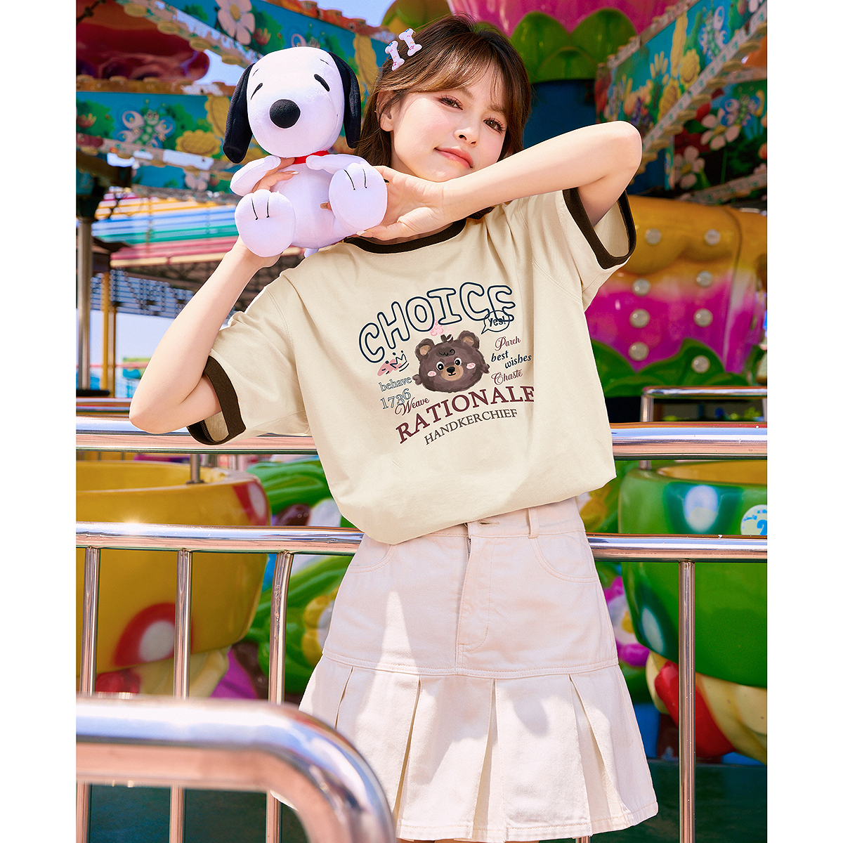 唐狮夏季新款女短袖T恤灰色宽松