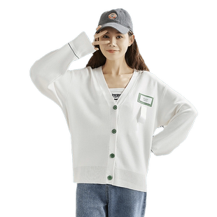 唐狮宽松V领针织开衫毛衣春秋新款女韩版慵懒风毛衣设计感外穿