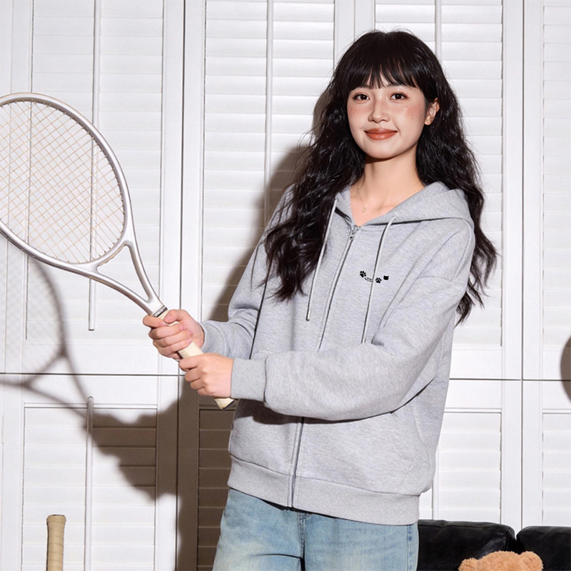 唐狮连帽卫衣女新款早秋穿搭宽松上衣休闲时尚开衫外套VD - 实物图