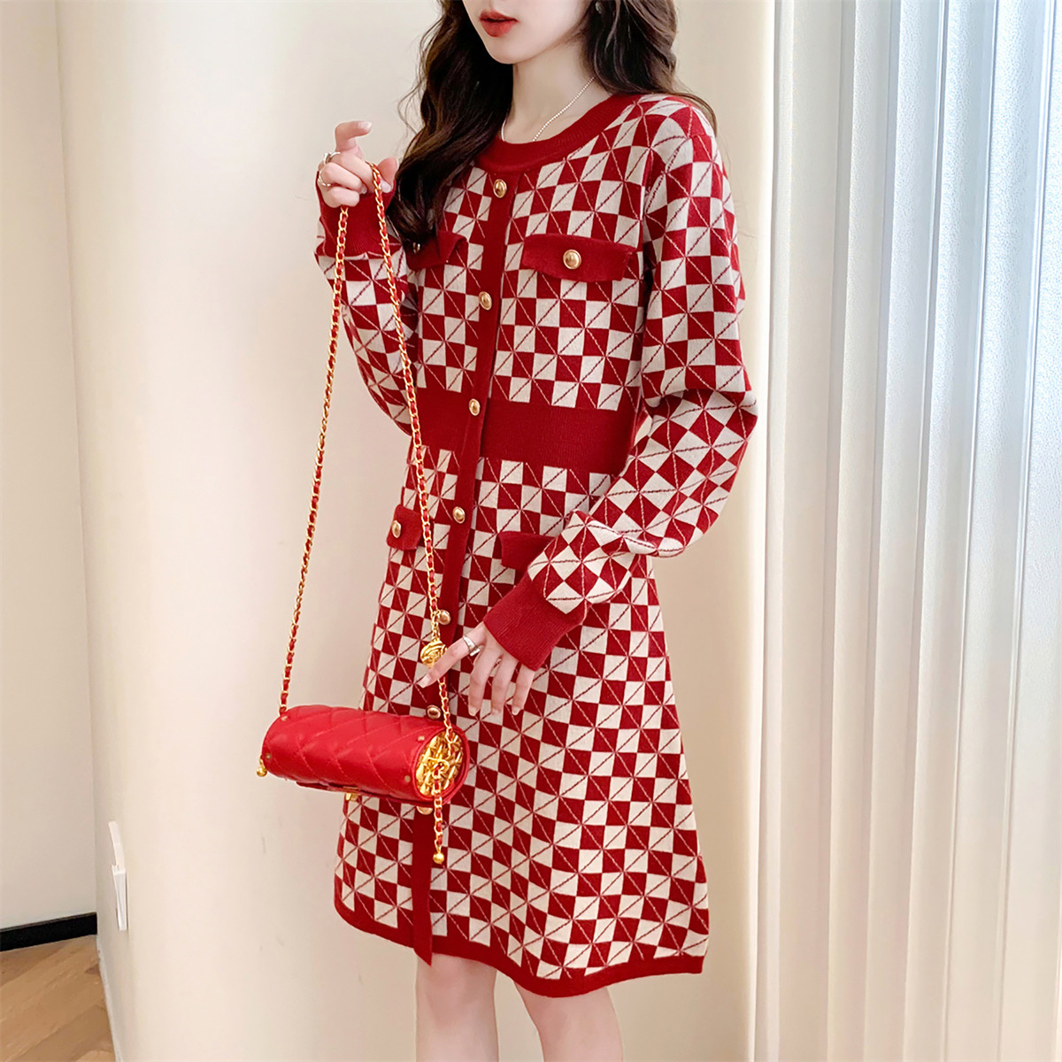 唐狮秋冬节日风名媛感显瘦连衣裙甜美风宽松超好看温柔系裙子TM