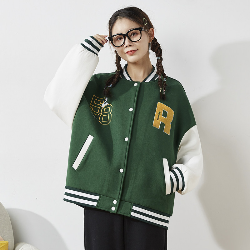 唐狮学院风棒球服女2022年春秋新款拼接ins潮宽松上衣女士短外套