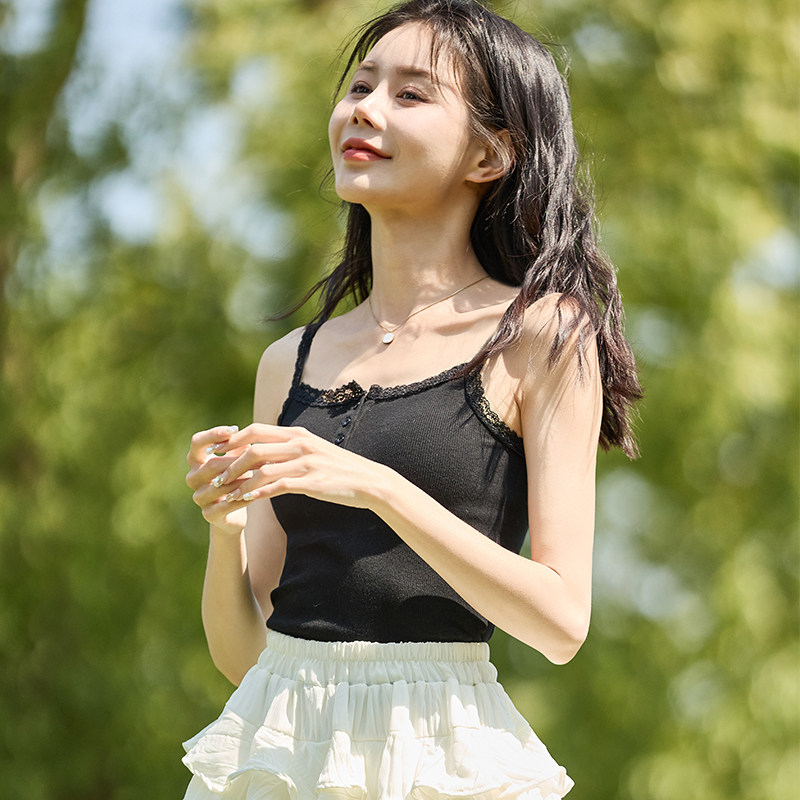唐狮针织蕾丝吊带打底背心女夏季内搭小针织纯欲法式无袖上衣辣妹