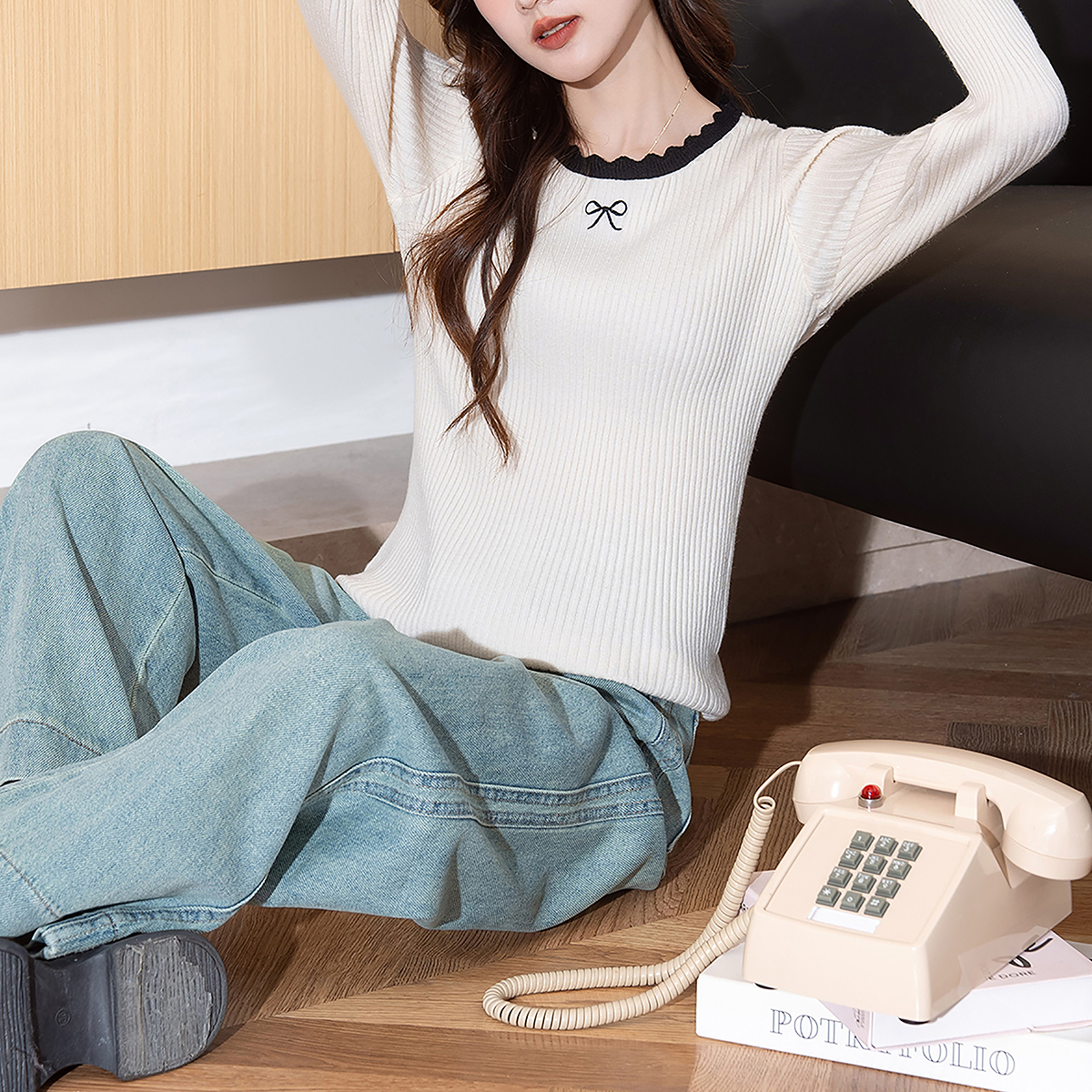 唐狮秋冬毛衣女外穿精致撞色边设